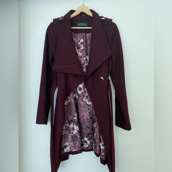 GUESS Women's Deep Burgundy Trench Coat - Picture 1 of 3